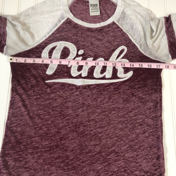 PINK Victoria's Secret White and Maroon Graphic Raglan Long Sleeve Tee - Picture 6 of 8